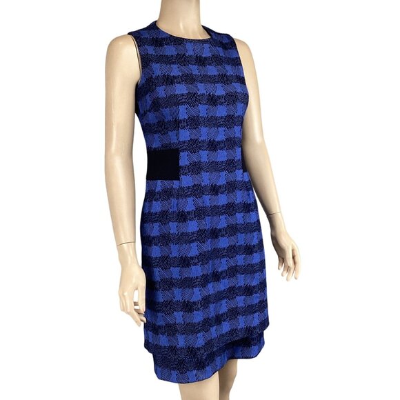 Sara Campbell Sheath Dress Size 2 Blue & Black Sleeveless Plaid Stretch Waist‎ - Picture 4 of 7